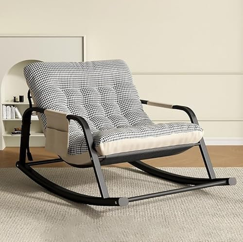 Extra Groß Gartenliege Relaxliege mit Armlehnen und Verstellbarer Rückenlehne Ergonomisch und Atmungsaktiv Sonnenliege Relax-Liegestuhl Pflegeleicht Extra Breiter Liegefläche ( Color : Houndstooth-off