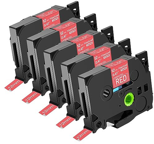 NineLeaf 5 Packung Ersatz für Brother P-Touch TZe-435 TZe435 TZ435 AZe 12mm 0.47'' Laminiertes Weiß auf Rot Schriftband Bänder für Ptouch PT-1830 1830C 1830SC 1830VP Beschriftungsgerät