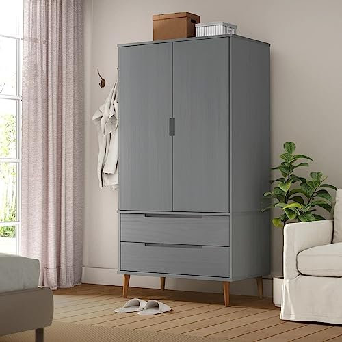 ARKEM Kleiderschrank MOLDE Grau 90x55x175 cm KinderkleiderschräNke Wardrobe Bedroom Schrank Schlafzimmer Kleiderschrank Kinderzimmer Massivholz Kiefer