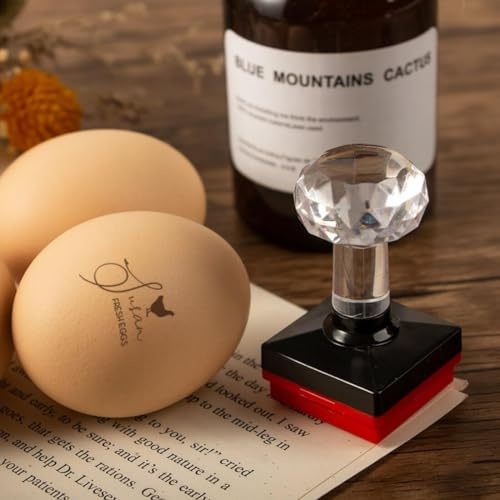 TPFOON Personalisierter Eierstempel - Individueller Eierkarton-Stempel - Hühner-Eier-Stempel - Oval, Schwarz/Blau/Rot, Gummi, 30mm