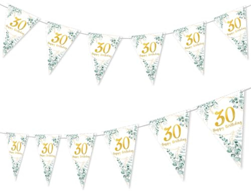 Grün-Gold 30. Geburtstag Deko: Wimpelkette & Girlande für Frau & Mann