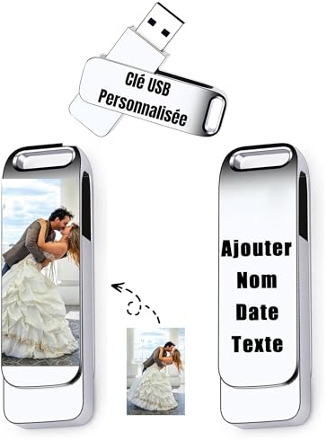 Clé USB Personnalisée - Cle USB avec Gravez Vos Textes - Transfert De Ficher Rapide - USB 2.0 Drive Clef USB, 32Go/64Go/128Go (C-64Go)