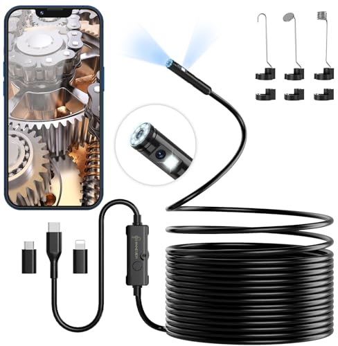 ENNOVOR Endoscopio per Smartphone, Telecamera Endoscopio a Doppia Testa HD 1920P, Sonda Impermeabile IP67 con 8+1 LED, Telecamera Endoscopica con Cavo Semirigido da 5 m, per Android e iOS - senza WiFi
