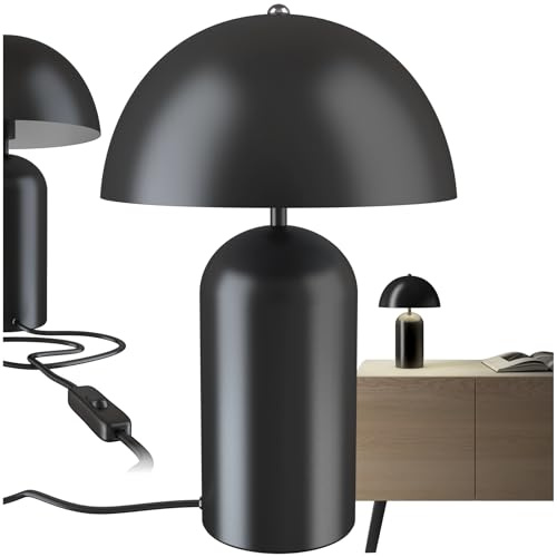 tectake® Tischlampe Pilzform Vintage Design - Tischleuchte, Leselampe, Nachtlicht für Wohnzimmer - Kleine Retro Nachttischlampe Mit Kabel - Schwarz