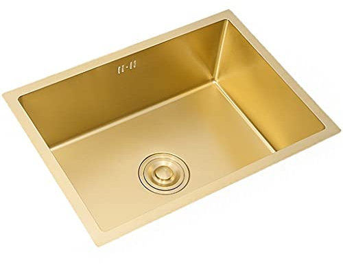 ASerZenith Unterbauspüle für die Küche, Badezimmerwaschbecken, goldenes Einbauwaschbecken aus Edelstahl, Einzelspüle, Unterbauwaschbecken, Café-Bar-Waschbecken
