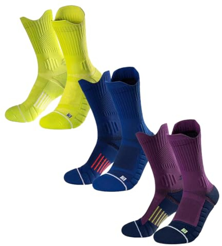 3 pares de calcetines para correr para hombre, calcetines para hombre, calcetines para correr y trekking para hombre, con ventilación de malla acolchada por zonas y soporte para el arco (B)
