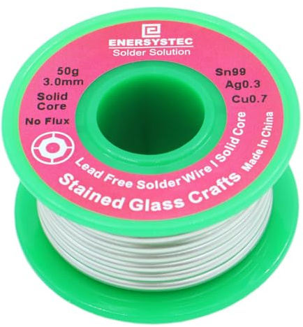 Bleifreier Lötdraht für Buntglas-Handwerk, massiver Kern, kein Flussmittel, 50 g, Lötdraht, bleifrei, Sn99 Ag0,3 Cu0,7, kein Blei, Lötdurchmesser 0,12, RoHS-Dicklötlehre