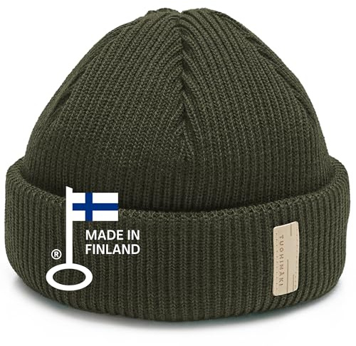 TUOHIMÄKI Fiskarmössa Grön Herr & Dam – 100% Mulesingfri Merinoull – Sjömansmössa Skogsgrön Stickad – Varm Vintermössa Olivgrön Made in Finland