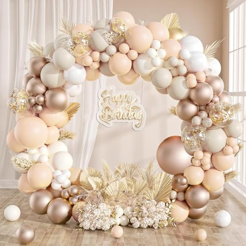Luftballong, girlang, beige, champagneguld, 113 stycken, ballonggirlang, orange, vitt guld med guld, konfettiballonger, ballongbåge för födelsedag, bröllop, babyfest, möhippa, förlovningsdekoration