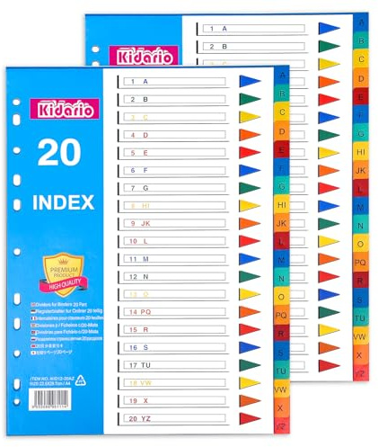 FUYOAL File Dividers A4, 2 Pack 20 Part A-Z Folder Dividers Coloured Multi Hole Plastic Binder Dividers for Lever Arch Files Office School Index Dividers