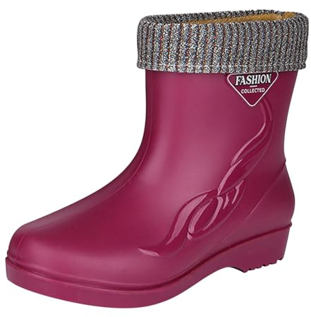 Bottines De Pluie Pour Femmes Pas Cher Courtes Chaussures De Jardin Legers Antidérapant Bottes De Pluie Imperméable Aoutchouc Couleur Unie Confortable Botte De Jardin Grande Taille Bottes