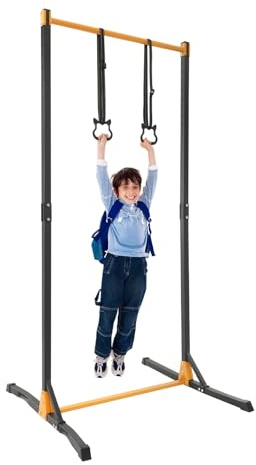 Barre de gymnastique avec anneaux, réglable en hauteur 160 à 215 cm, pour extérieur/intérieur, capacité de charge de 400 kg, pour enfants et adultes, avec anneaux de gymnastique, antidérapants