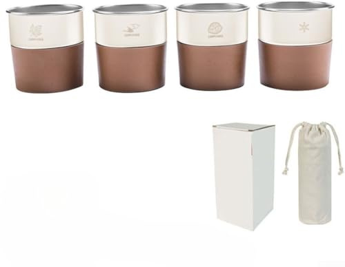 Ensemble de tasses de camping empilables en acier inoxydable, 300 ml, avec support en cuir synthétique, sac de rangement pour activités de plein air (B)