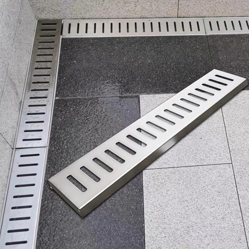 Copertura e filtro per scarico doccia in acciaio inox 304, 12 x 50 cm, ideale per bagno, cucina, vialetto e giardino, soluzioni di drenaggio