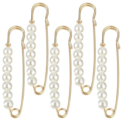 JUGUTA Lot De 5 Broches Pour Encolure - Broche Et Épingle De Sécurité - Strass - Pour Pull - Pour Pull - Pour Pull - Pour Pull - Pinces À Col - Pour Femme - Pantalon - Jupe, 6.9 X 1.5 Cm