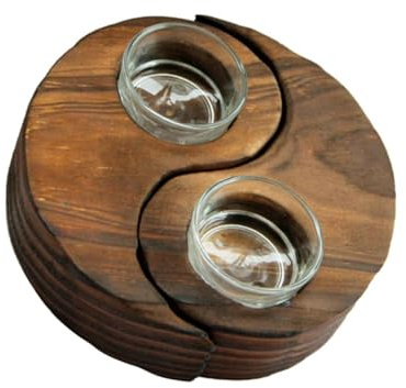 CHICAMPERA Holz Glas Kerzenteller im Retro-Stil Tischkerzenhalter mit Mondform Kerzenbecher für Hochzeitsdeko und Partys Handgefertigt mit Filigranem Design