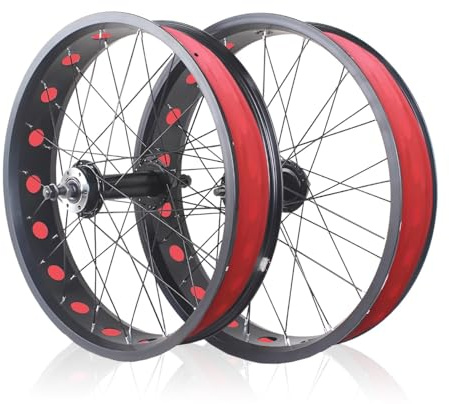 QUYCOIU Fat Tire Bike Wheelset 20/24/26X4.0 Aluminum Alloy Bikes Rim, Snow/Beach Tire Bicycles Bolt On Axle 135mm/195mm 36H Hubs Disc Brake,14G Spokes For 7-10s Rotary Freewheel(20in-FRONT+REAR)