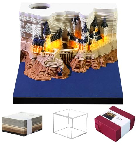 2026 Nzkeuf 3D Desk Calendar - HP Castle Paper Sculpture, Upgraded HP Themed Vintage Memo Pad, Tear-Away Paper Carving Art, Castle Shaped Notes Organizer, Gift for Easter Mother's Day