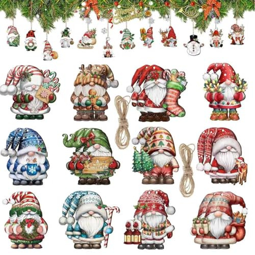 24 Stück Holz Weihnachten Anhänger,Mini Zwerg Weihnachtsdeko Anhänger,Weihnachten Deko,Weihnachtsbaumschmuck für Partydekoration Geschenke,Weihnachtsanhänger