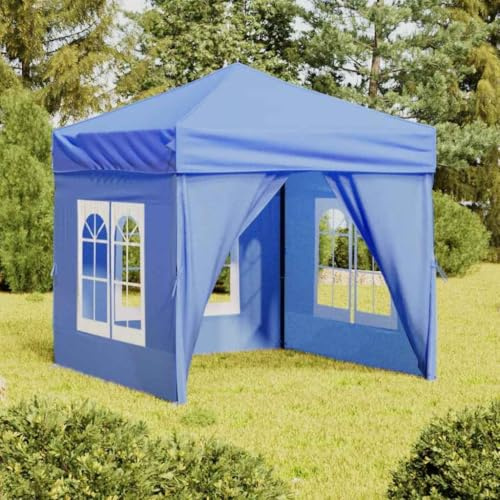 Tente de Réception Pliable, Chapiteau d'Extérieur avec Parois Latérales, Toit en Tissu Oxford Résistant UV, Structure en Acier, pour Jardin, Terrasse, Événements, Bleu, 197.5 x 197.5 x 234 cm