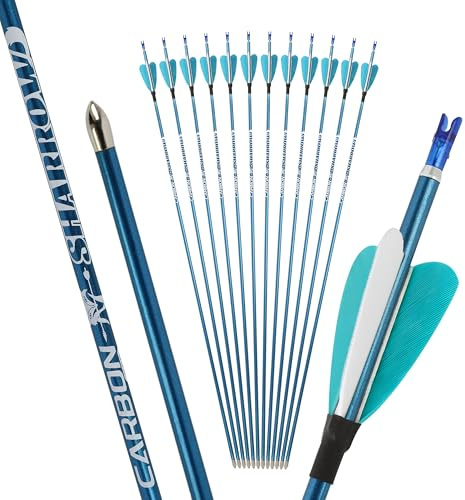 surwolf 32 Pure Carbon Arrows ID 4.2mm Bågskytte Jaktpilar 400~1000 Spine Target Arrows för Compound & Recurve bow 12st (blå, 900)