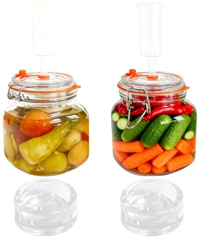 NAVESO 1 l fermenteringsglas-set, fermenteringsglas med vikt, jäsglas med luftsluss, fermenteringsglas med lufttätt lock, jäst för surkål Kimchi kefir Pickles gurkor osv (förpackning med 2)