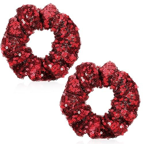 2 stycken glitter hårband dam paljett hårband scrunchies glitter rött vin flicka gnistrande hästsvanshållare paljetter hårsmycke elastiskt hårband för födelsedag karneval temafest