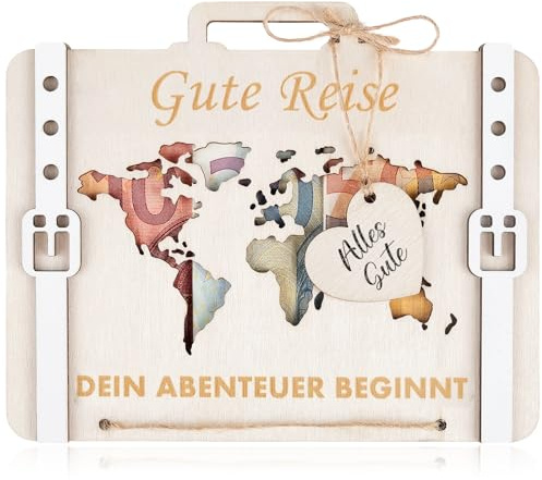 ARTREE Holz Geldgeschenk Reise – Kreatives Geldgeschenk Verpackung im Koffer-Design mit Weltkarte, Abschiedsgeschenk für Urlaub, Auslandsreise, Work & Travel, Reise Gutschein Verpackung