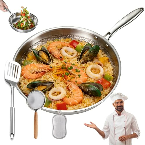 Drbrrly Sartén Titanio Puro, Sartén de Titanio con Tapa y Espátula, Libre de PTFE y PFOA, Antiadherente y Resistente a los Arañazos, Apta para Todo Tipo de Cocinas (Sin tapa, 22cm)