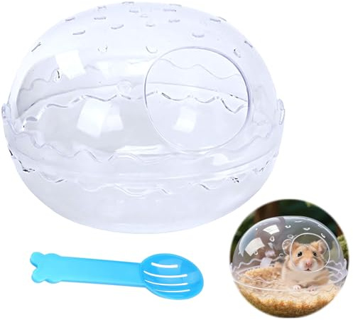 CavspkArt Contenedor de baño de arena para hámster, caja de bañera transparente con pala de arena, caja de arena para hámster enano, jerbo y mascotas pequeñas, 10 x 13 cm
