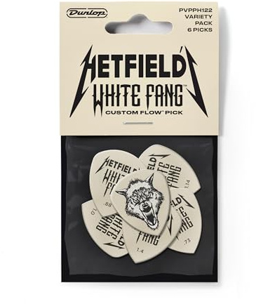 JIM DUNLOP - PVPPH122 Hetfield's White Fang Custom Flow Variety Pack; Plettri per Chitarra; Pack da 6 Plettri; Grip Sagomato; Precisione e Controllo; Signature James Hetfield