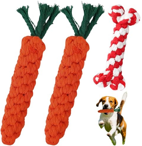 3 Juguetes Para Perros Pequeños Y Cachorros, 2 Zanahorias Y 1 Hueso Con Nudos Como Juguete Para Morder, Suaves Y Duraderos Para Juegos Interactivos, Tamaño 22 Cm