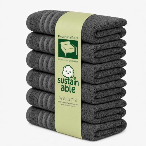 DecoHomeTextil Eco 6er-Set Handtuch 50x100 cm Dunkelgrau | Frottier Set, sustainable, kuschelweich, saugstark