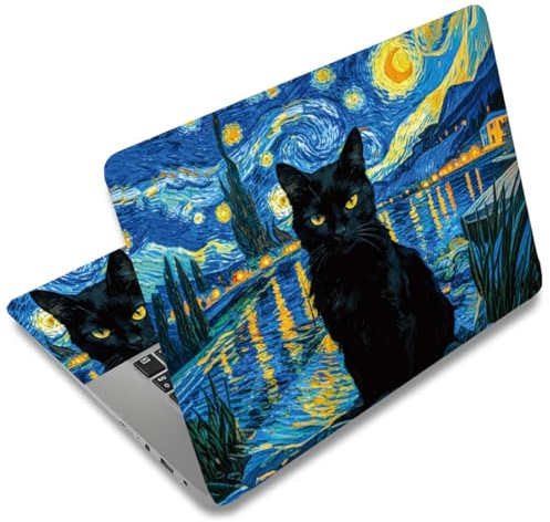 SUPERDANT 3 Stück Laptop Haut Sticker Abdeckung Aufkleber Schwarze Katze 38x27 cm Frei Schneidbar Wasserdicht Kratzfest Bunt PVC Folie Für 12 13 14 15 16 Zoll Notebook Personalisieren
