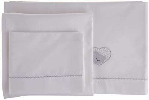 Foppapedretti Completo Lenzuolino Lovely, 100% cotone, Composto da lenzuolo ricamato (120x80 cm), lenzuolino inferiore ad angoli (120x65 cm) e federa (60x40 cm), Bianco