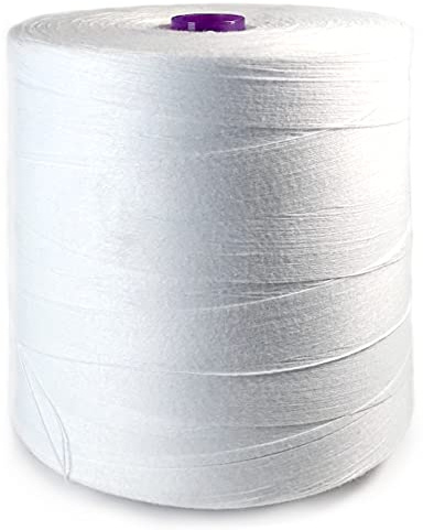 PAMPOLS Bobina de Hilo Grueso de Poliéster para sistema de costura industrial | Hilo para coser Sacos | Cuerda de Alta Resistencia para Cerrar Costales | Color Blanco | 1 Bobina de 5 kg