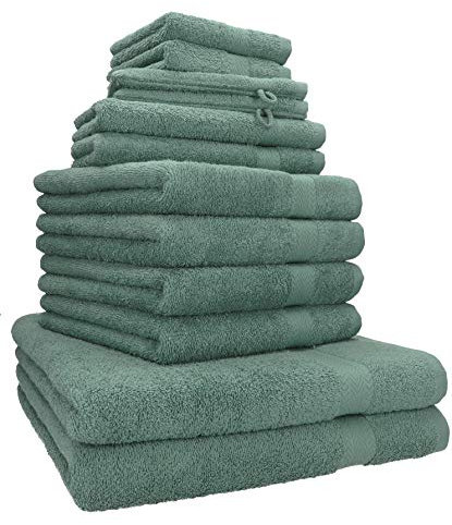Betz Premium Handtuch-Set 12-teilig – 100% Baumwolle – Oeko-TEX® Zertifiziert – extra saugfähig & weich – hohe Grammatur – Duschtücher, Handtücher, Gästetücher & Waschhandschuhe - Farbe tannengrün