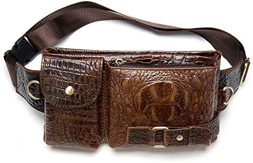 NIUCUNZH Herren-Bauchtasche, robuste Gürteltasche aus echtem Leder, Krokodil, Large | Hüftgürteltasche für Sport, Reisen, Wandern, Pendeln, Laufen, Krokodilprägung, verstellbarer Riemen