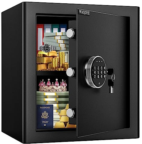 WASJOYE 42L Tresor Safe Groß, Tresor mit Schlüssel Elektronischem Möbeltresor mit Zahlenschloss, Digital Wandtresor für Zuhause, Geschäft, Büro, Hotel, Geld, Dokument, Schmuck, Reisepass(40*38*31cm)