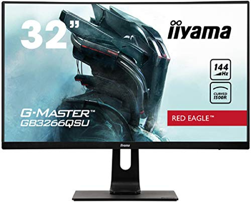 iiyama G-Master GB3266QSU-B1 Monitor Gaming Curvo de 31,5 WQHD (2560x1440, Panel VA, 16:9, 144Hz, 1ms, 2 HDMI, 2 Displayport, 2 USB2.0, 2 USB3.0, Freesync, Regulable en Altura, Pivotante) Negro Mate