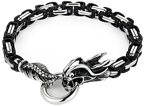 Flongo Herren Armband Männer Königskette Armreif Armkette Drache Kopf Fahrradkette Motorradkette Silber Schwarz Biker Herren-Accessoires