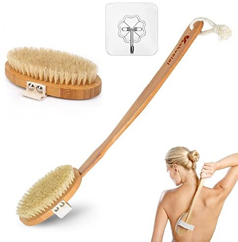 Badebürste mit Langem Stiel, Rückenbürste Abnehmbarer langer Griff, 2X Bürstenkopf, Körperbürste zum Entfernen, Duschrückenschrubber, Natürliche Borsten, für Körper Reinigen