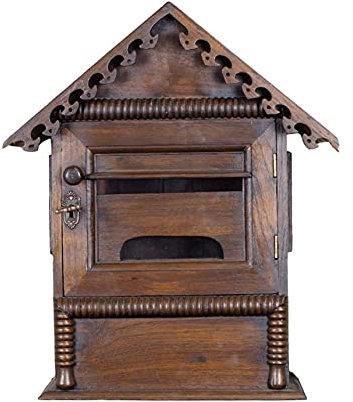 WERCHW Scatola di suggerimento con serratura, scatola di commenti di voto in legno, montatura a parete o cabina di posta in legno massello di muro in teak Scatola di suggerimento scolpita a mano Scato