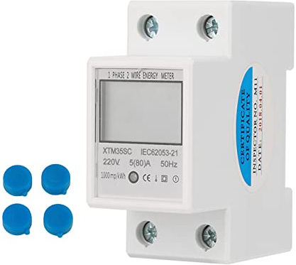 BuyWeek LCD Digitale Stromzähler, XTM35SC 1 Phasen 220V 5 (80) A KWh Zähler 2 Poliger 35 mm Hutschiene Stromzähler LCD Display Spannung Strom Leistungsfaktor Zähler