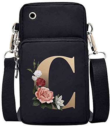 FINDING CASE initial letter Printed Women Girls men Zipper Waterproof Nylon 3 Layers Crossbody Bags Wallet Cellphone Purse Shoulder Bag Wristlet Handbags Adjustable Strap