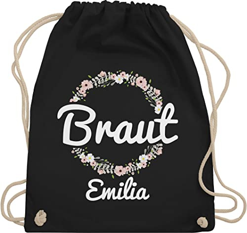 Shirtracer Turnbeutel Rucksack personalisiert - JGA Junggesellenabschied - Braut mit Blumenkranz weiss - Unisize - Schwarz - the bride tasche junggesellinnenabschied beutel jungesellenabschied für