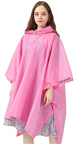 Aolegoo 2 pack of Rain Ponchos, EVA Portable Adults Waterproof Ponchos, Reusable raincoat with Hoods for Camping, Hiking Travel, Amusement Parks, Festival Mac (Pink)
