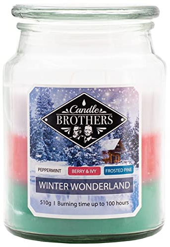Candle-Brothers Große Duftkerze im Glas | Winter Wonderland (510g) | Kerzen lange Brenndauer (110h) | 2 Docht Kerze | Winter Kerzen im Glas | 3 Schicht Kerzen