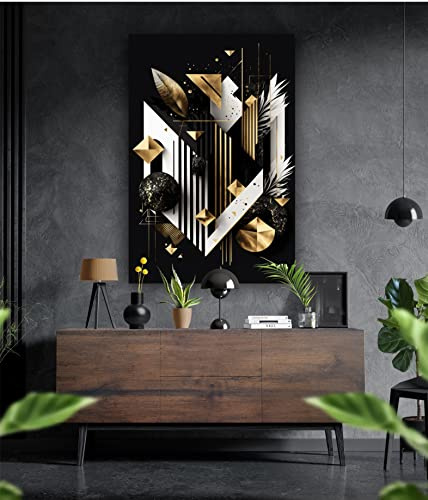 Manschin-Laserdesign Premium Wandbild aus Acrylglas oder Aluminiumverbund - KEIN LEINWANDBILD - modern Abstrakt Weiß Gold Wandbilder Wanddekoration Design (Schwarz 01, Aluverbund 100x70cm)