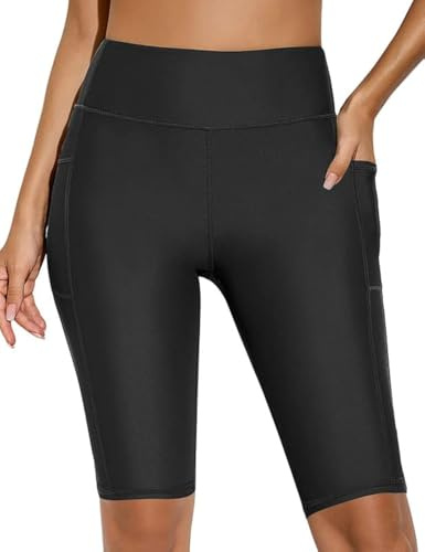 Bsubseach Dam sport hög midja board shorts baddräkt botten badshorts, Svart, M